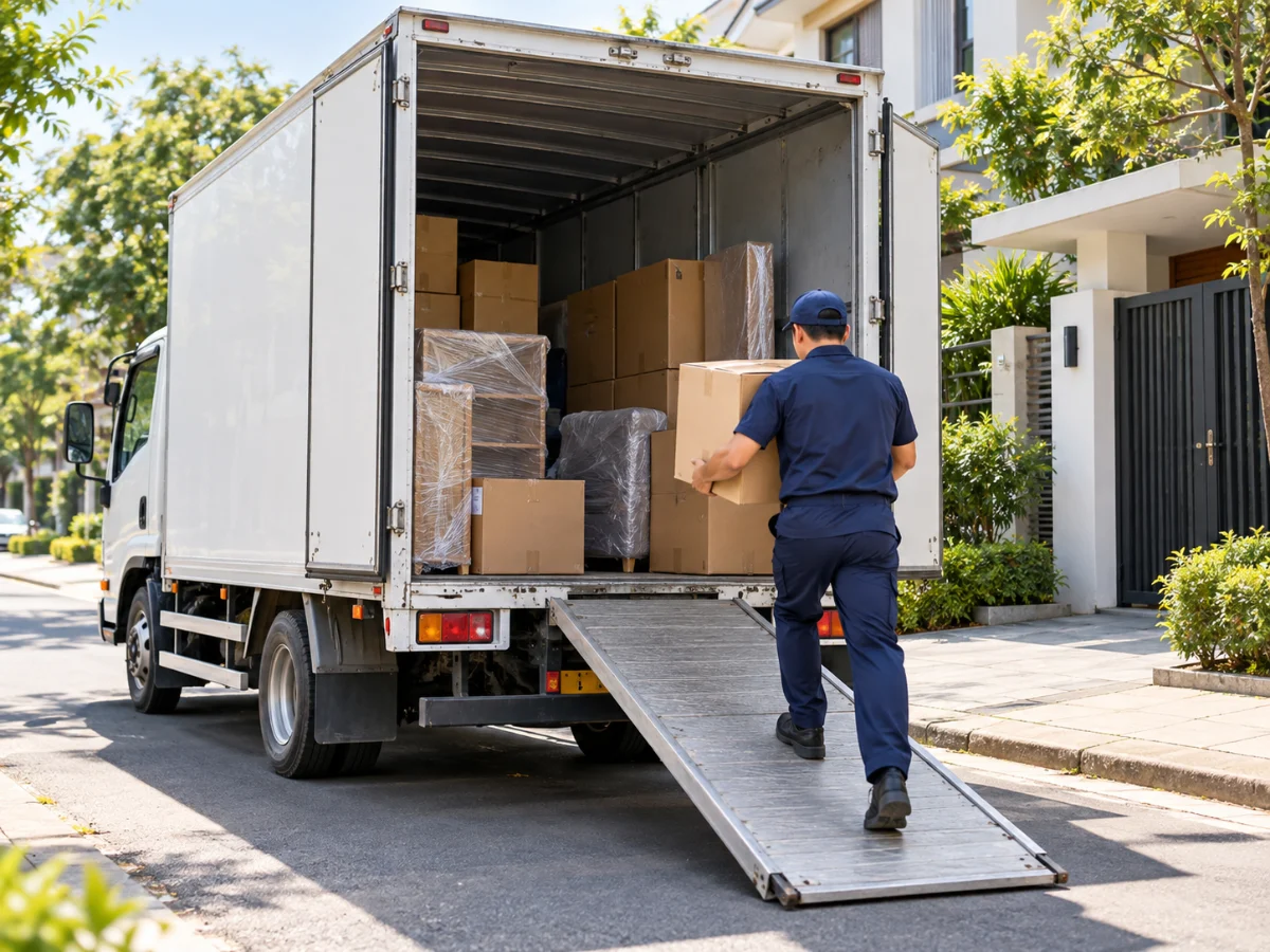 Xe tải thùng kín kèm nhân công bốc xếp